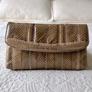 Vintage eel skin leather clutch by Laura Adams
